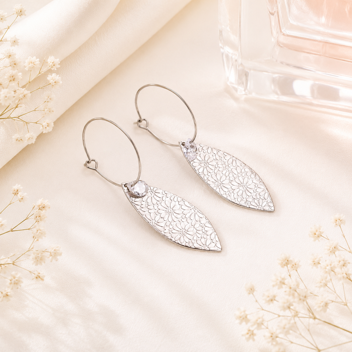 Silver Bloom Drop Earrings