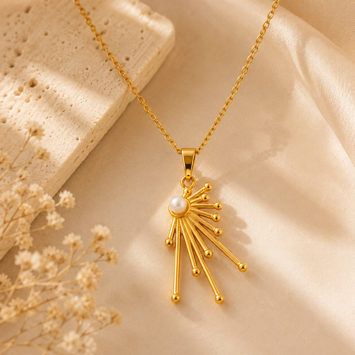 Golden Sunburst Pearl Necklace
