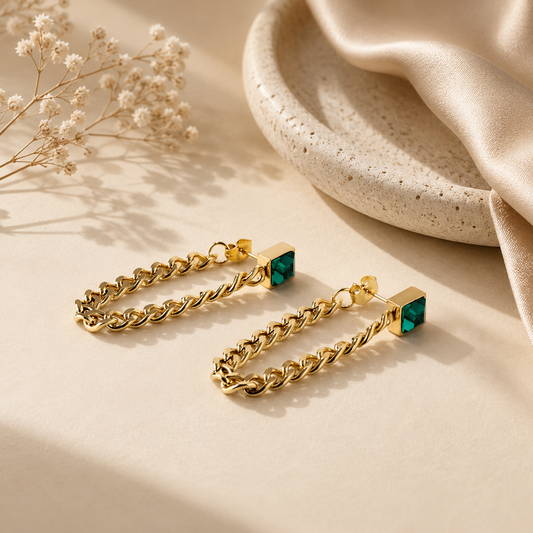 Emerald Chain Drop Earrings