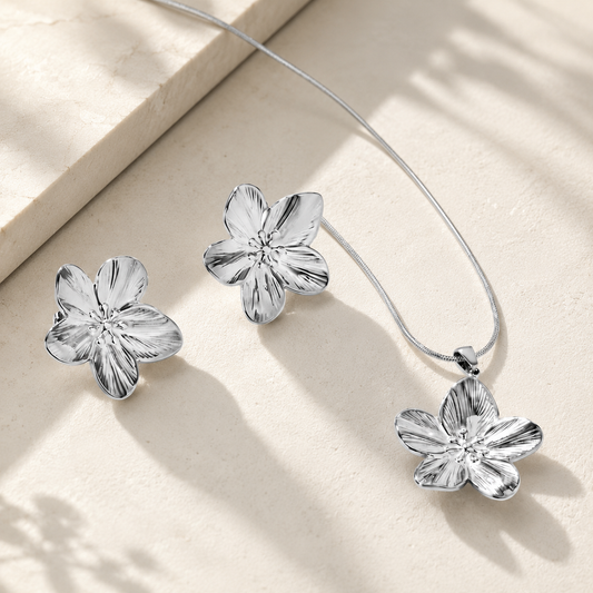Silver Blossom Statement Set